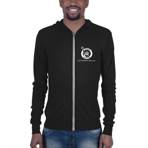 Black LNY Front Logo Bella+Canvas Unisex Lightweight Zip-hoodie with Tear Away Label