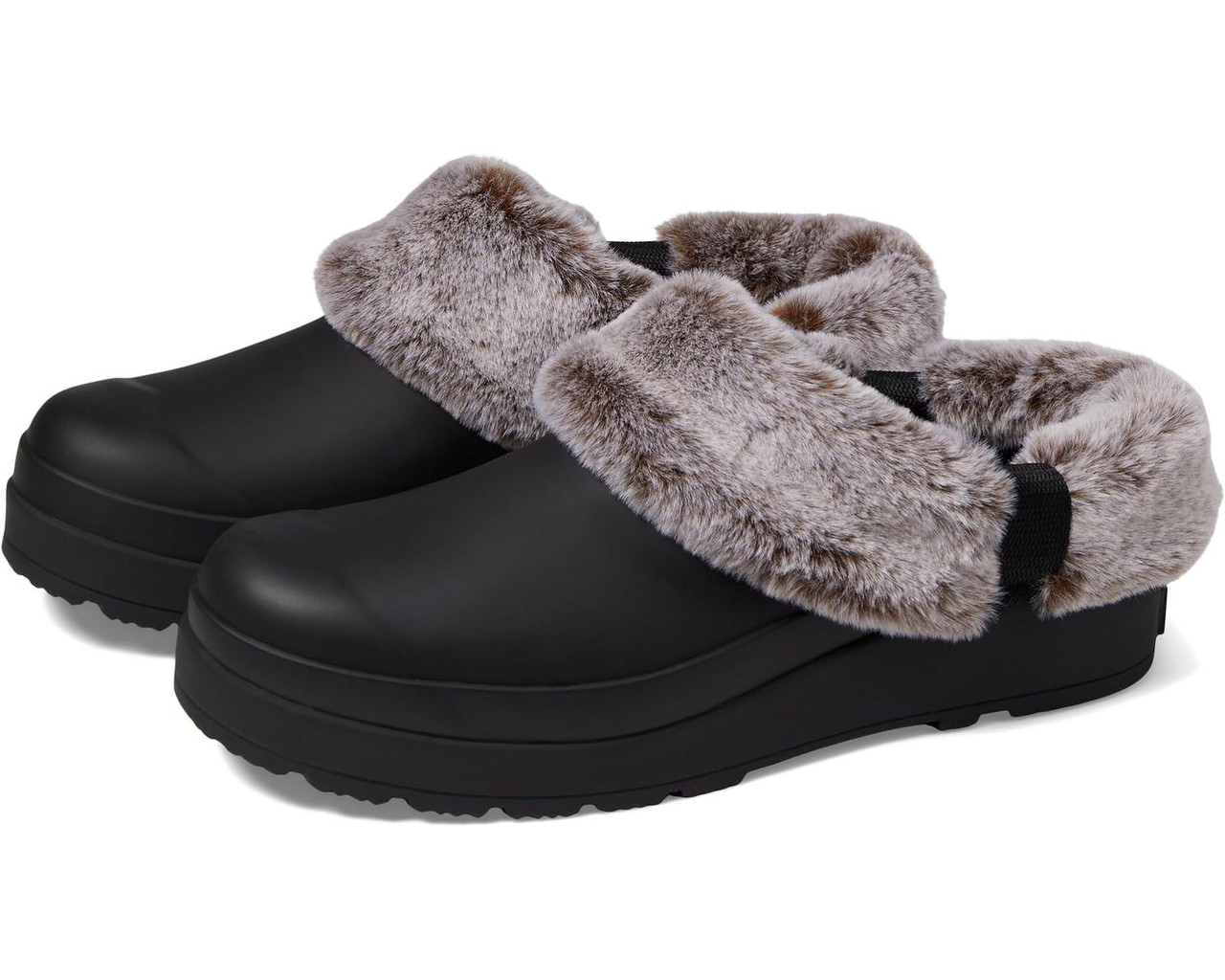 Hunter Play Faux Fur Clog Black/Natural