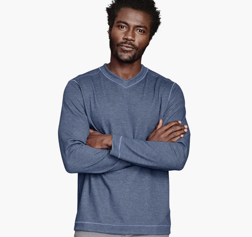 Johnston & Murphy Reversible LS V-Neck  Blue/Light Gray