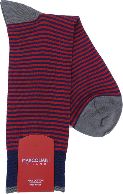 Marcoliani Pima Cotton Palio Stripe Socks Navy/Red