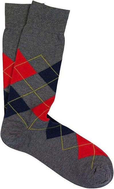 Marcoliani Pima Cotton Argyle Sock Asphalt/Red