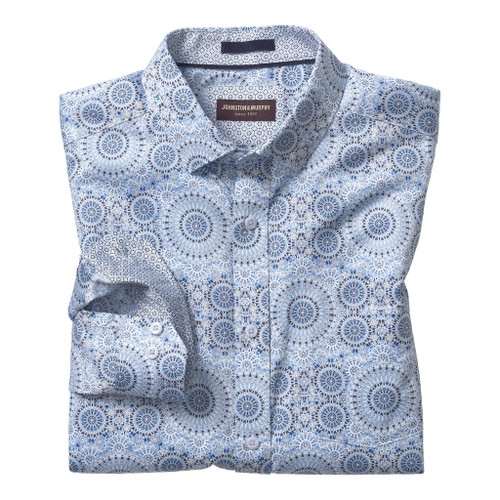 Johnston & Murphy Printed Cotton Shirt Blue Kaleidoscope