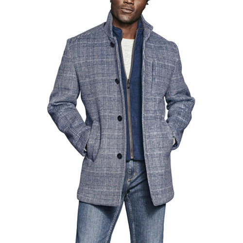 Johnston & Murphy Upton Navy Plaid Wool Car Coat