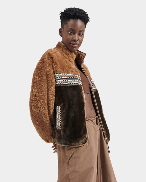 UGG Marlene Sherpa Jacket Heritage Braid Chestnut