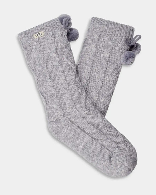 UGG Pom Pom Fleeced Lined Crew Sock Cloudy Grey