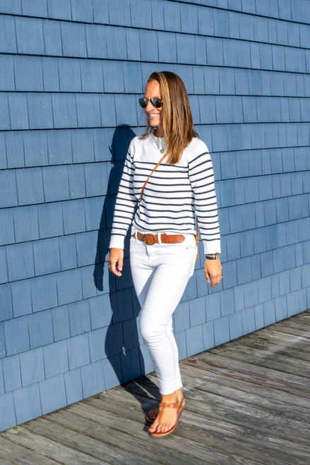 Women's Classic Ivory & Navy Striped Sweater