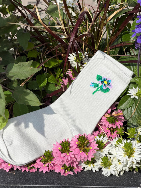 Socks Kick Women's Hygge Violet Floral Micro Crew -Mint