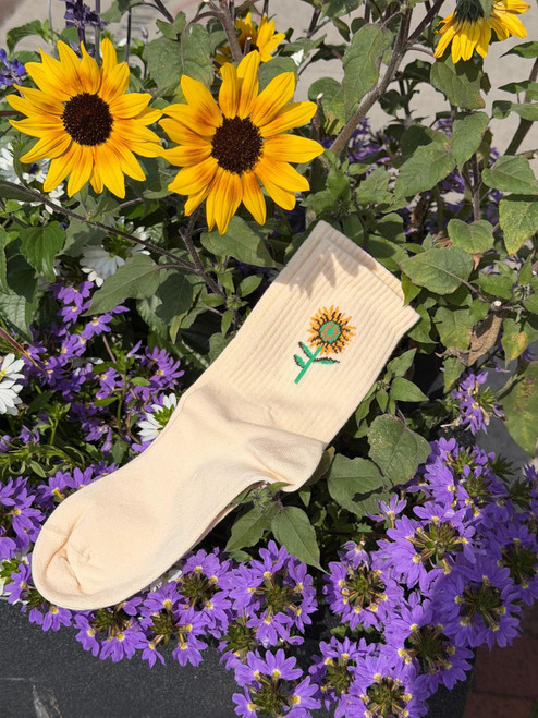Socks Kick Women's Hygge Sunflower Floral Micro Crew -Pale Yellow