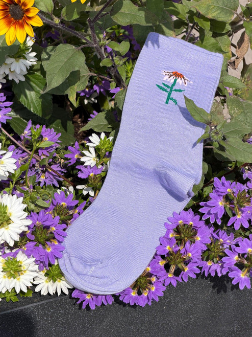 Socks Kick Women's Hygge Coneflower Floral Micro Crew -Lavender