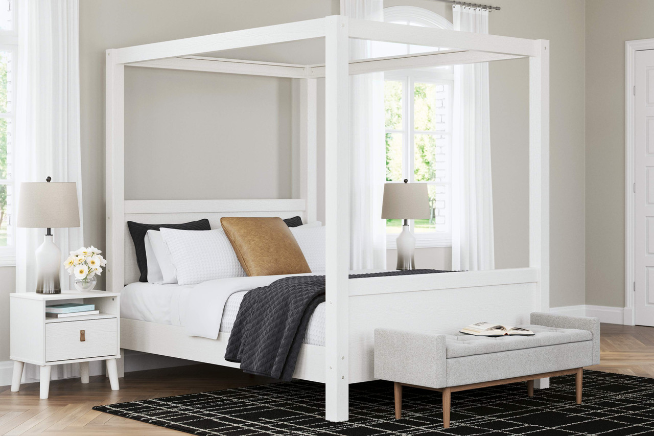 White queen sale canopy bed frame