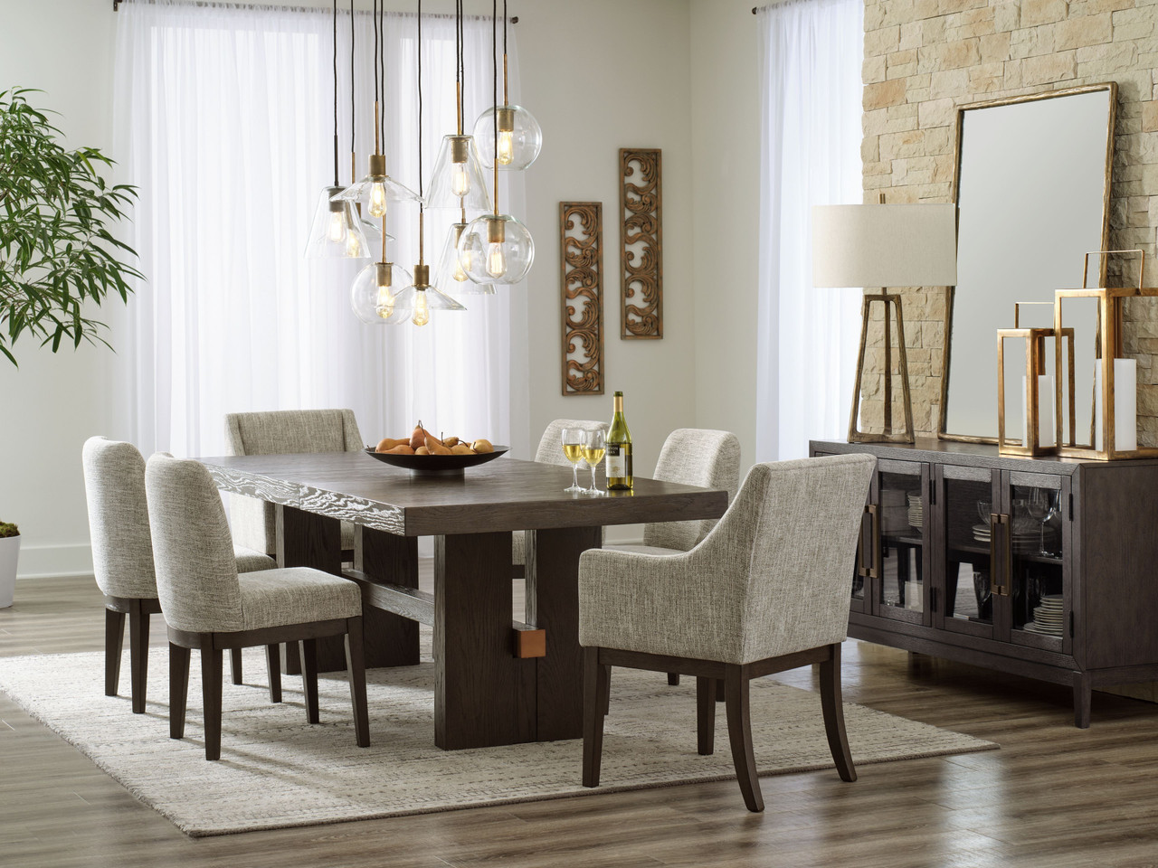 Burkhaus Dark Brown 10 Pc. Dining Room Extension Table 6 Side Chairs 2 Arm Chairs Server