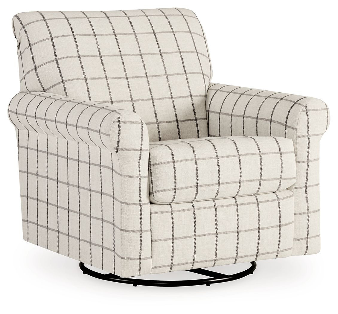The Davinca Charcoal Swivel Glider Accent Chair sold at Hilton