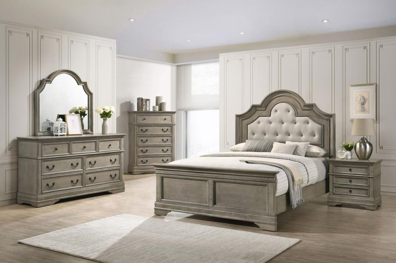 The Manchester California King Bed 5 Piece Set Light Gray sold at Hilton  Furniture serving Houston, TX and surrounding areas.