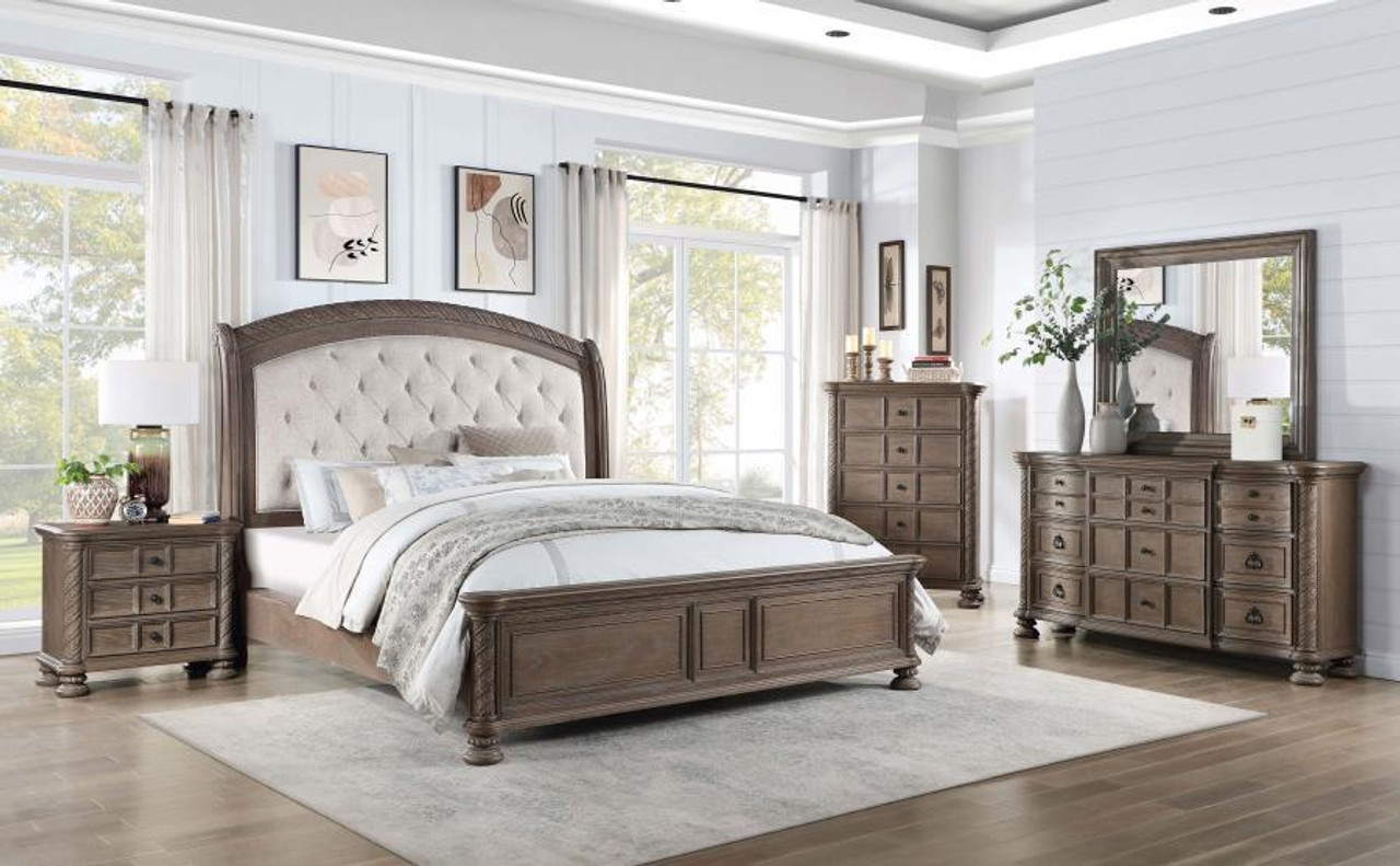 The 5 Piece Eastern King Bed Set Dark Brown sold at Hilton Furniture  serving Houston, TX and surrounding areas.