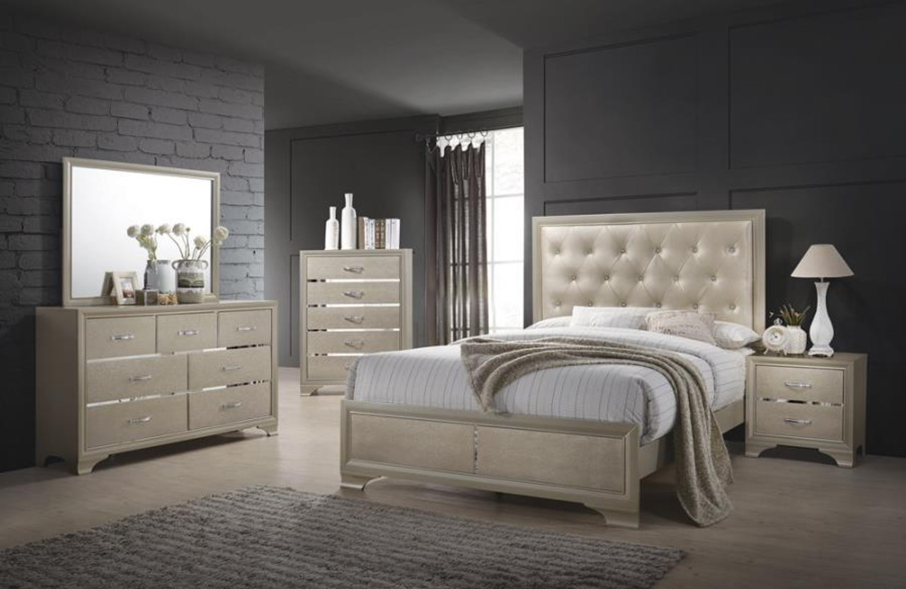 Beaumont King 4 Piece Set Bed Nightstand Dresser Mirror Beige