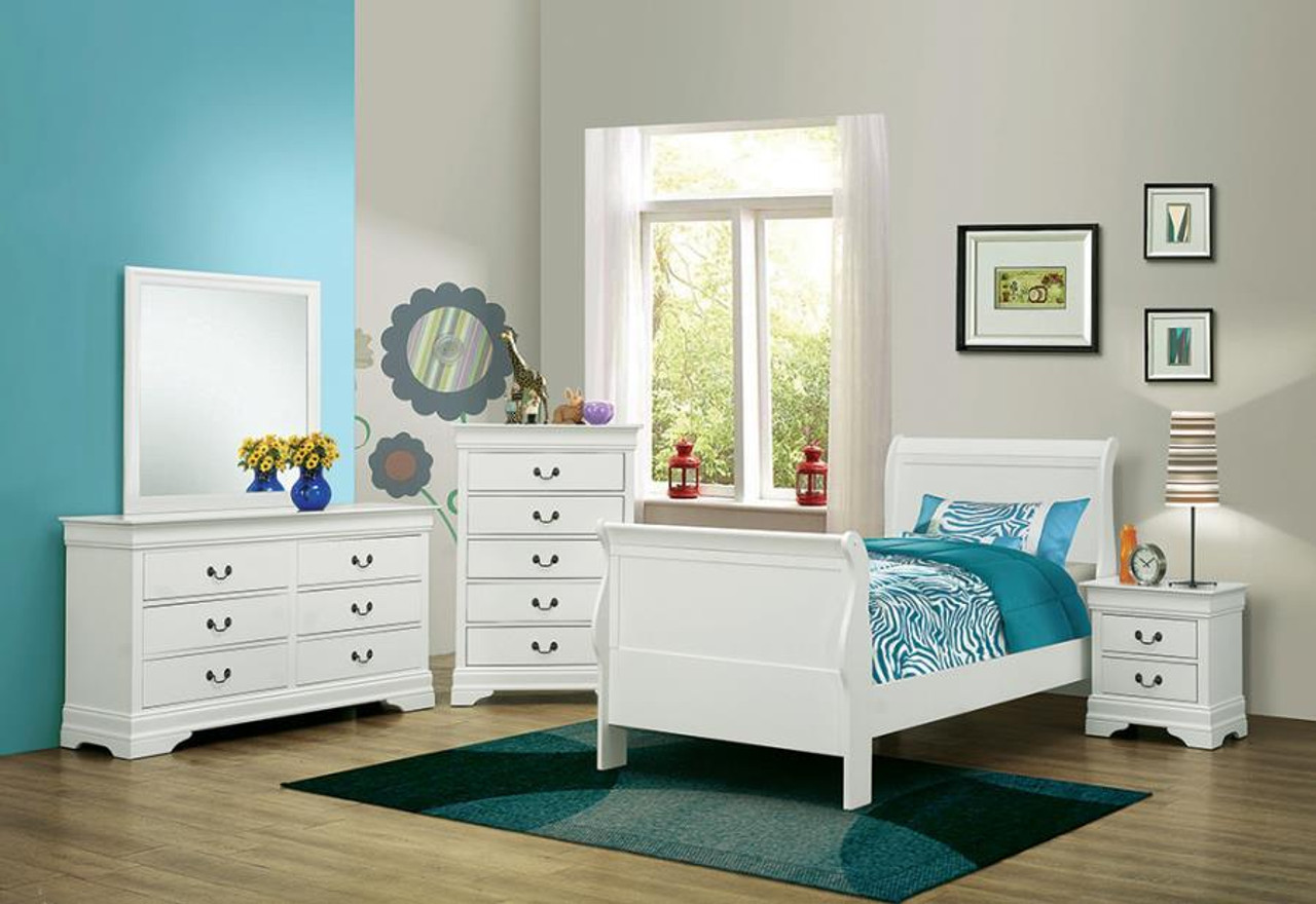 The Louis Philippe Twin Bed 5 Piece Set White sold at Hilton Furniture  serving Houston, TX and surrounding areas.
