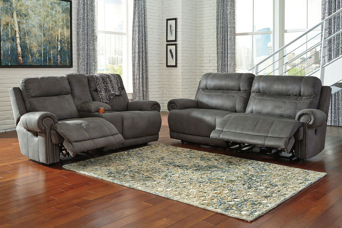 Austere Gray Reclining Sofa Loveseat Set Hilton Furniture