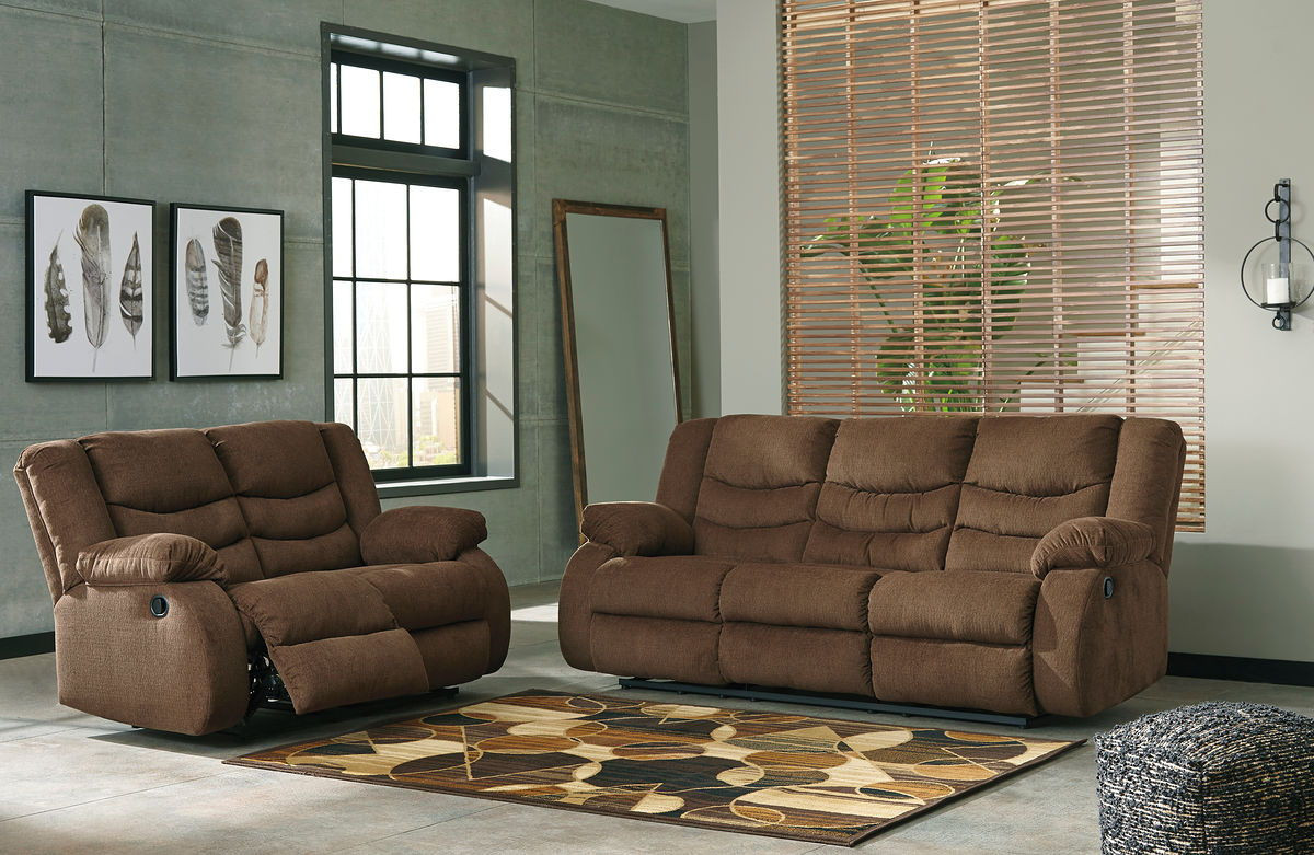 Tulen Chocolate Reclining Sofa Reclining Loveseat Hilton