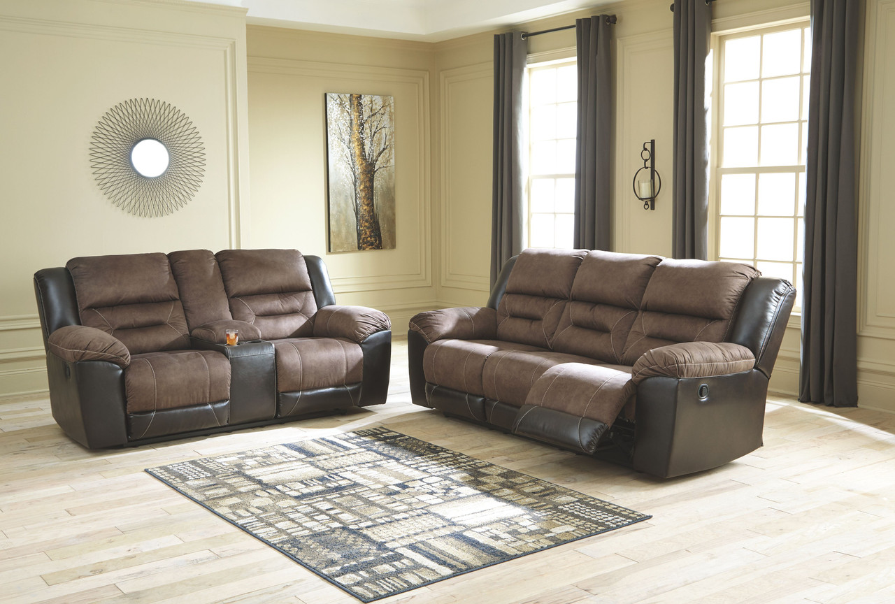 Earhart Chestnut Reclining Sofa Double Reclining Loveseat with