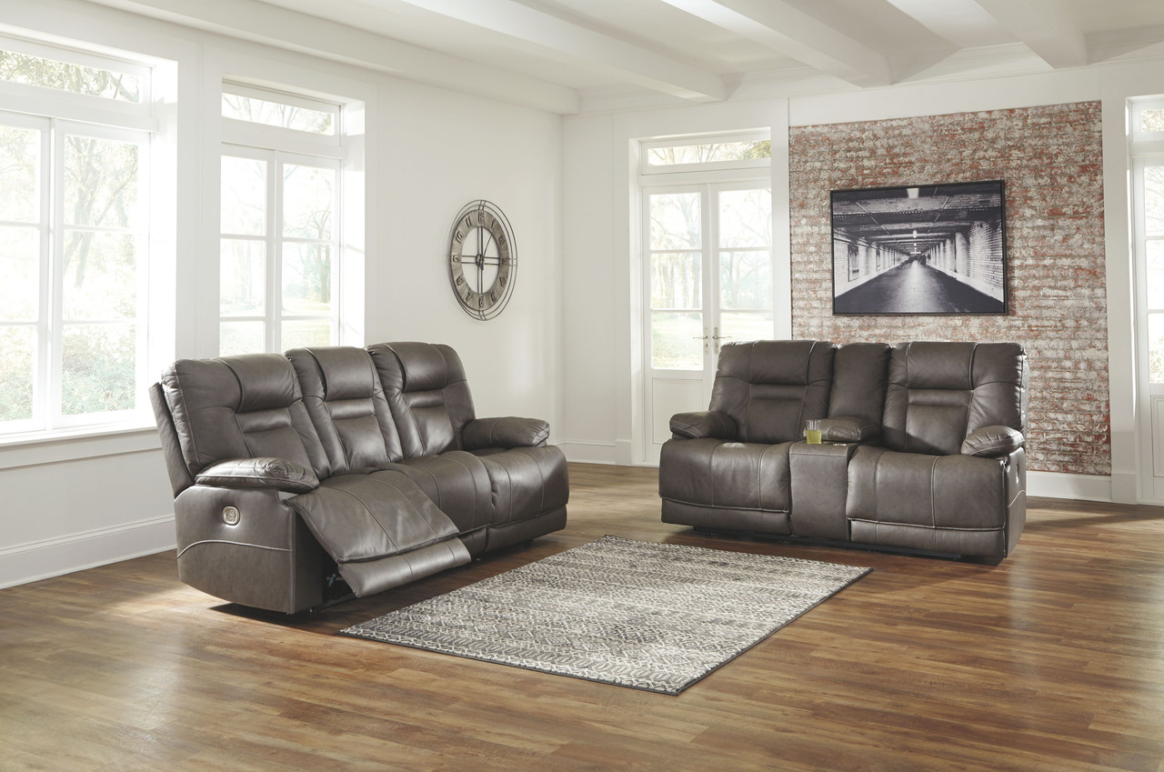 Wurstrow Smoke Power Reclining Sofa with Adjustable Headrest