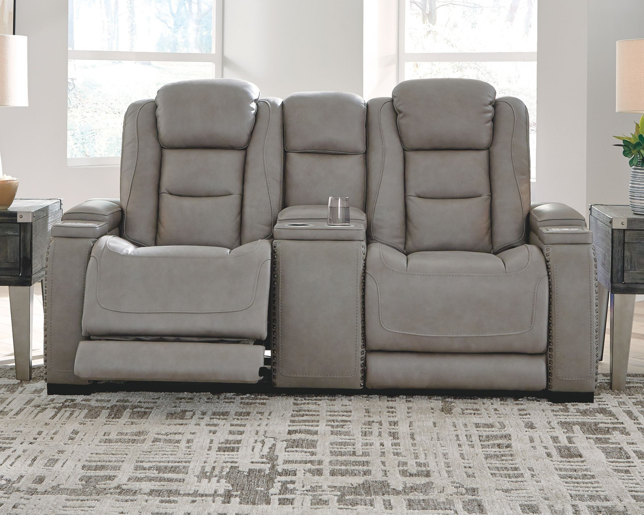 The Man-Den Gray Power Reclining Sofa with ADJ HDRST, Power