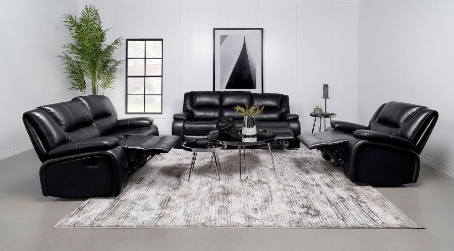 The Camila 3-Piece Upholstered Motion Reclining Sofa Set Black
