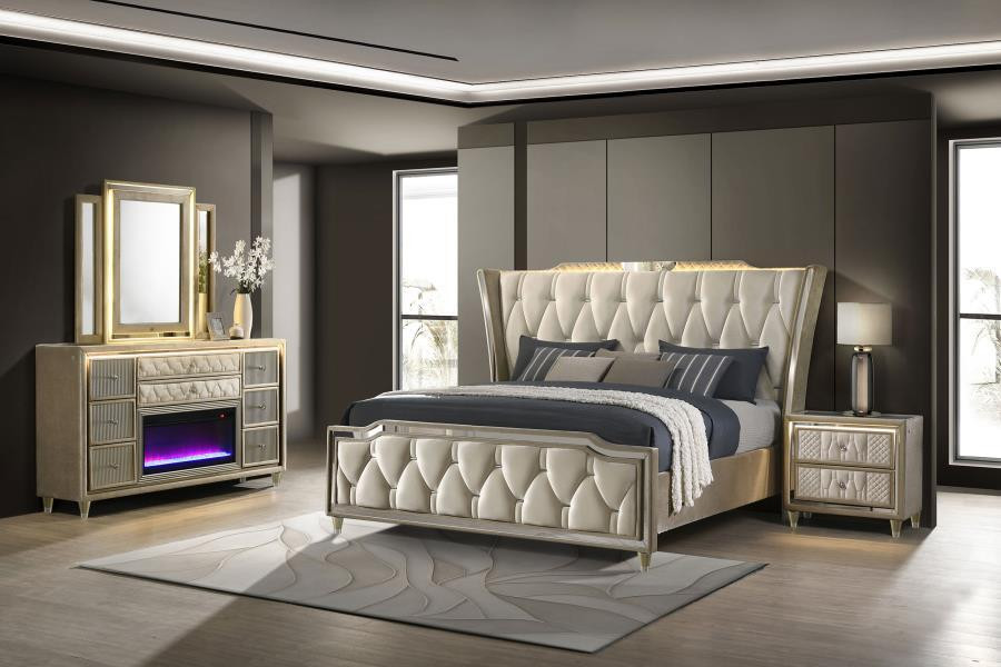 ivory dresser and nightstand set The Lorient - 4 Piece Queen Bedroom With LED Flame Box Free size Kimono