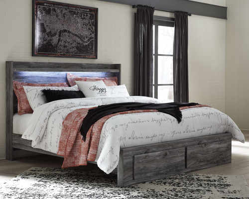 Baystorm Gray King Panel Bed with Footboard Storage