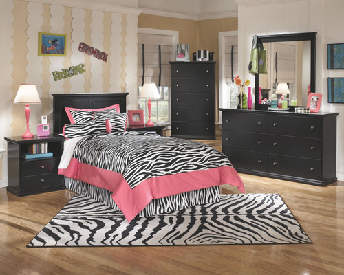 Maribel Black 4 Pc. Dresser, Mirror, Chest & Twin Panel Headboard