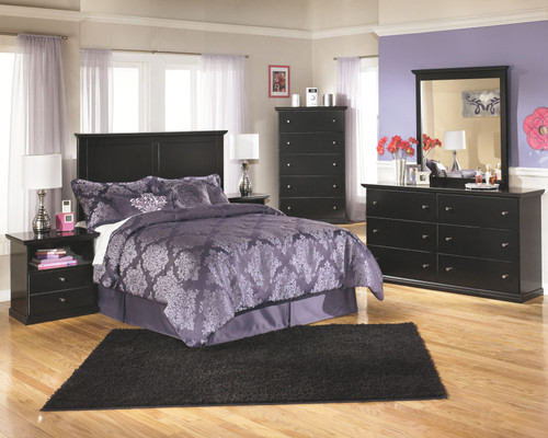 Maribel Black 6 Pc. Dresser, Mirror, Chest, Full Panel Headboard & 2 Nightstands