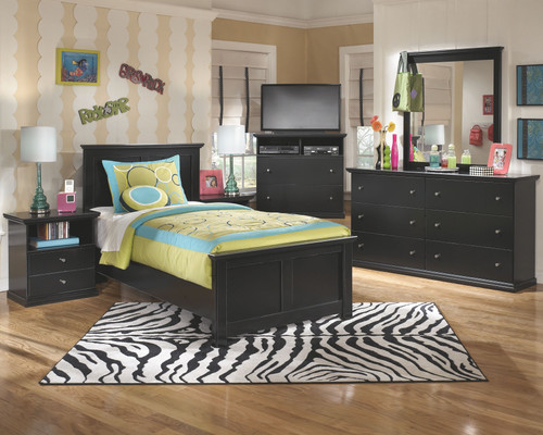 Maribel Black 7 Pc. Dresser, Mirror, Twin Panel Bed & 2 Nightstands