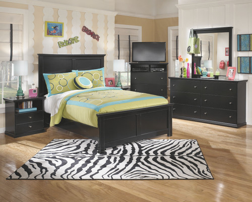 Maribel Black 7 Pc. Dresser, Mirror, Full Panel Bed & 2 Nightstands