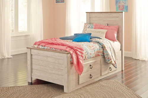 Willowton Whitewash Twin Panel Bed with Under Bed Storage