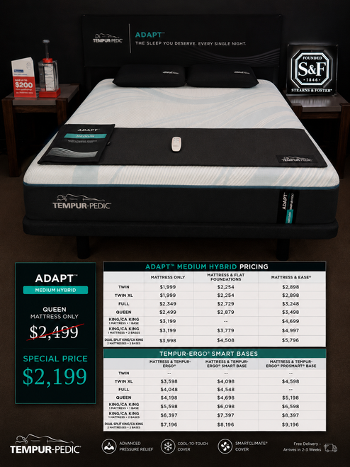 TEMPUR-Adapt Medium Hybrid Mattress - Call 713-910-5977 for details