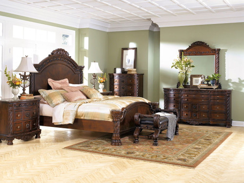 North Shore Dark Brown 5 Pc. Dresser, Mirror & Queen Panel Bed