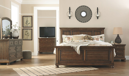 Flynnter Medium Brown 5 Pc. Dresser, Mirror & King Panel Bed