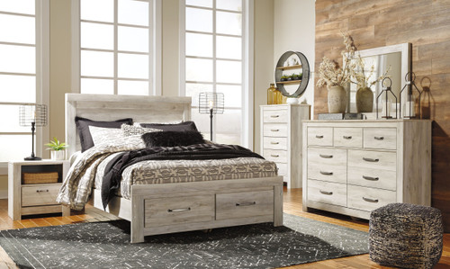 Bellaby Whitewash 8 Pc. Dresser, Mirror, Queen Panel Storage Bed & 2 Nightstands