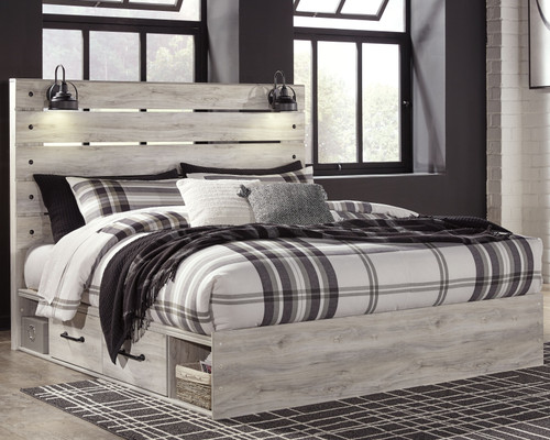 Cambeck Whitewash King Panel Bed with 2 Storages