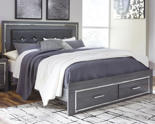 Lodanna Gray King Panel Bed with Storage