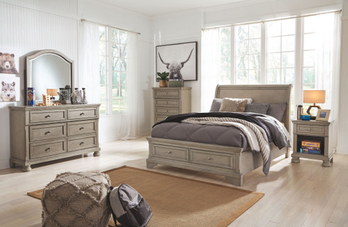 Lettner Light Gray 6 Pc. Dresser, Mirror, Full Sleigh Bed & Nightstand