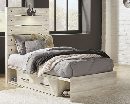 Cambeck Whitewash Twin Panel Bed with Side Storage
