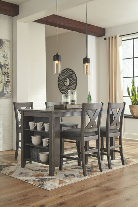 Caitbrook Dark Gray 5 Pc. Rectangular Counter Table & 4 Upholstered Barstools