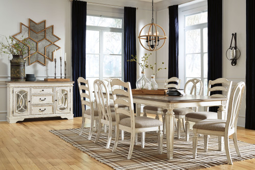 Realyn 9 Pc. Dining Room Set: Rectangular Table with Leaf, 4 Ladderback Side Chairs and 4 Ribbon Back Side Chairs