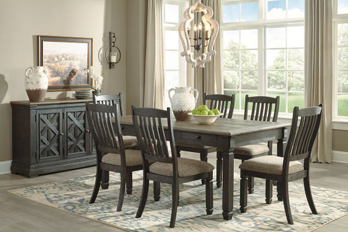 Tyler Creek Black/Gray 8 Pc. Rectangular Table, 6 Upholstered Side Chairs & Server