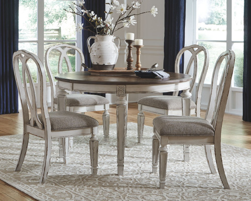 Realyn Chipped White 5 Pc. Oval Extension Table & 4 Upholstered Side Chairs