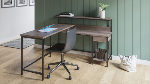 Dorrinson Two-tone L-Desk with Storage & Swivel Desk Chair