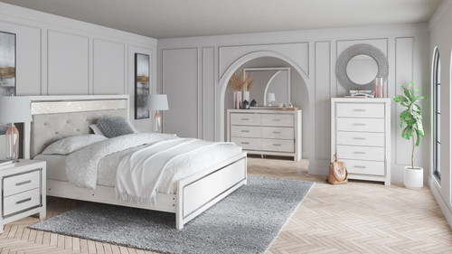 Altyra White 8 Pc. Dresser, Mirror, Chest, King Panel Bed, 2 Nightstands