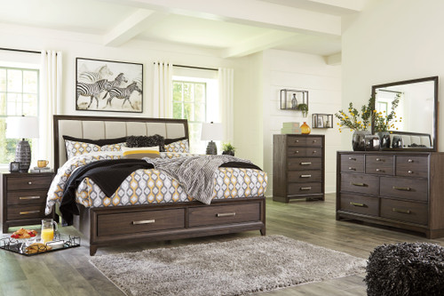 Brueban Rich Brown 7 Pc. Dresser, Mirror, California King Panel Bed with 2 Storage Drawers, 2 Nightstands