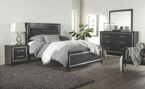 Kaydell Black 8 Pc. Dresser, Mirror, King Upholstered Panel Bed, 2 Nightstands