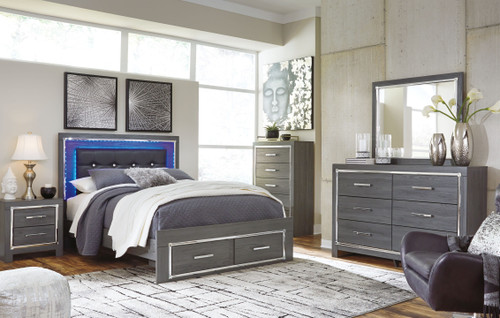 Lodanna Gray 7 Pc. Dresser, Mirror, Chest, Queen Platform Bed with 2 Storage Drawers